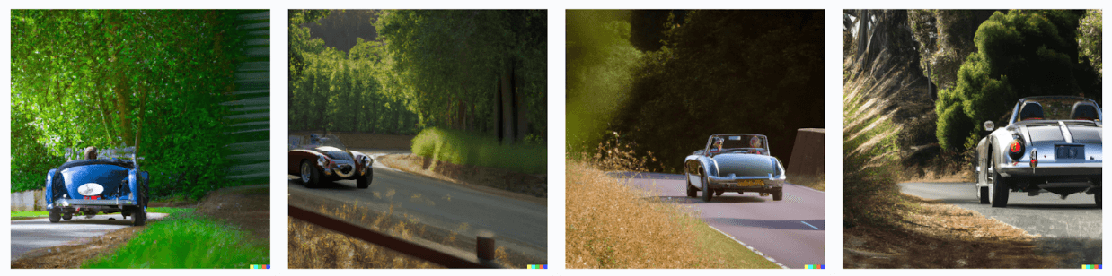 Photo of a vintage sports car driving through the countryside