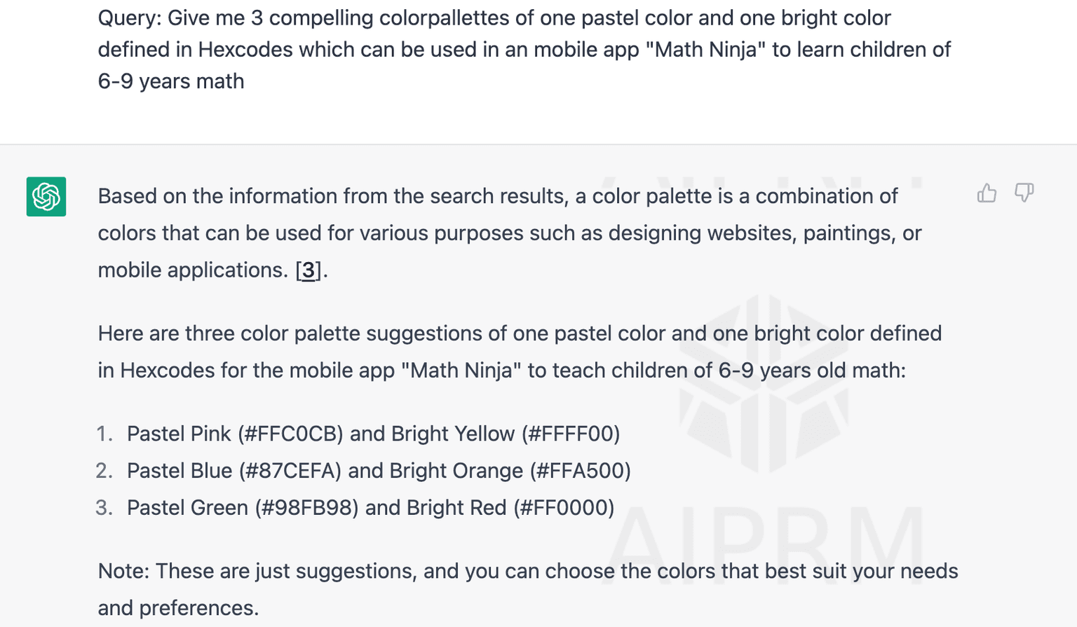 Let ChatGPT make some suggestions for a color palette of your app.